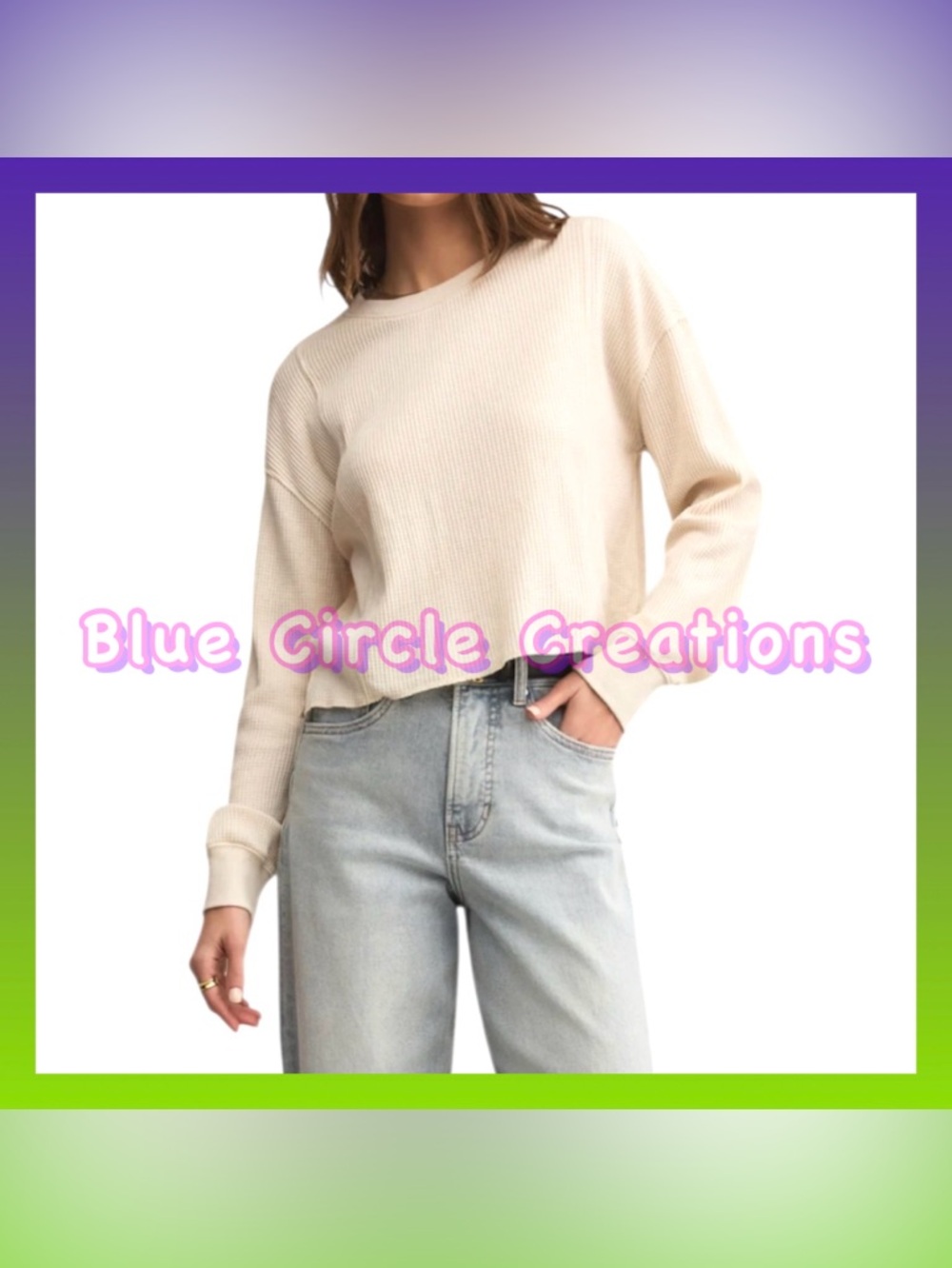 Wild Fable White Cropped Waffle Knit Thermal Long Sleeves Top
•Size Small